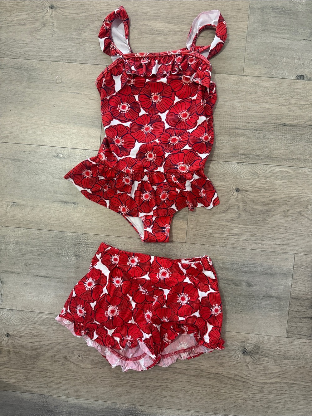 Janie and Jack Red and Navy Floral Girls Swim Top